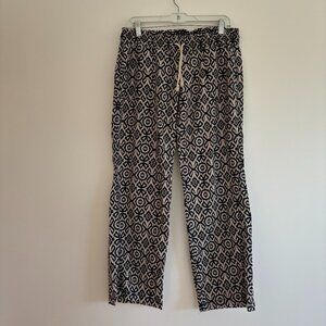 Kiss & Cry Linen Blend Ikat Pants Blue Cream Travel Beach Vacation Large